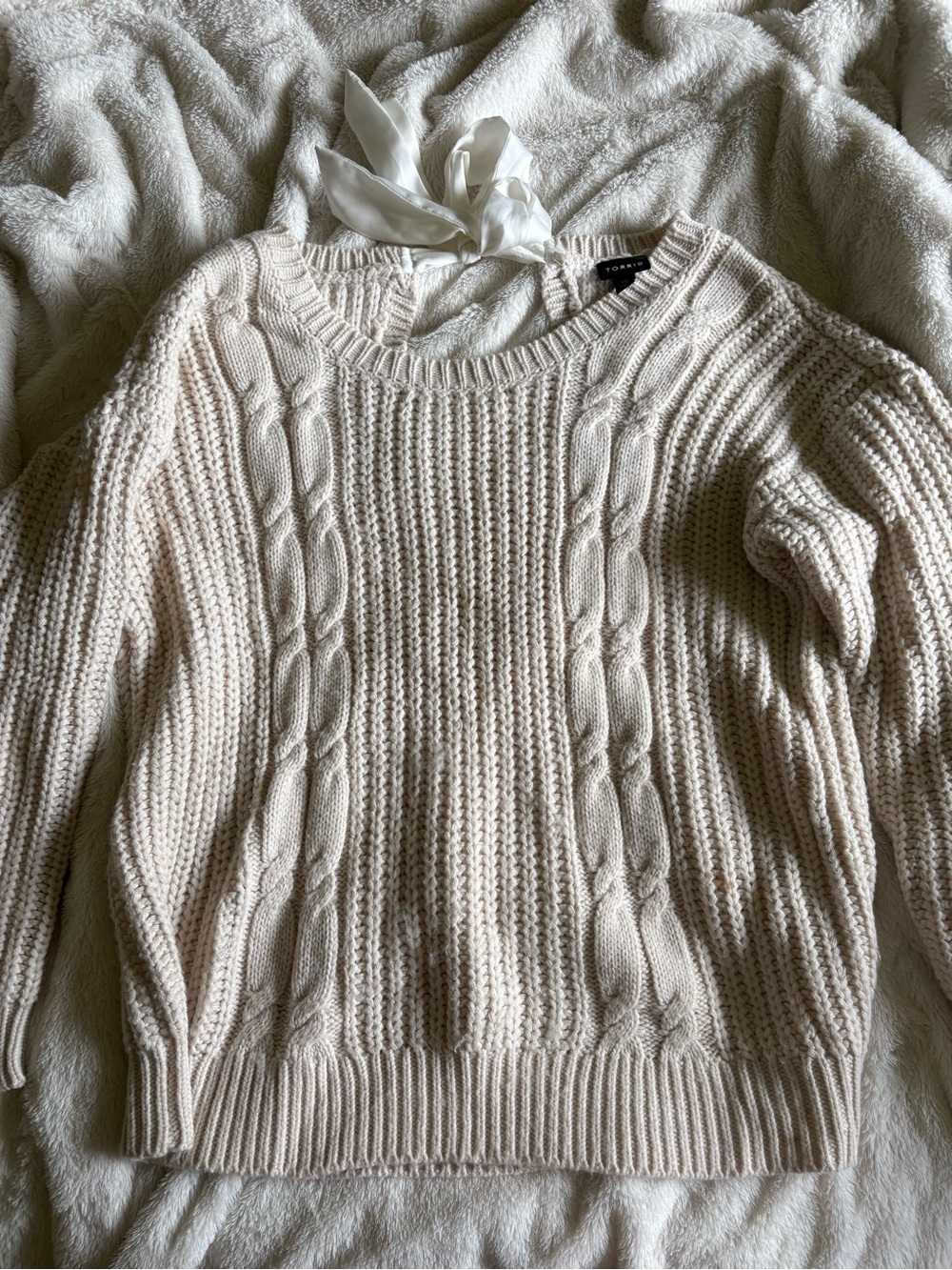 torrid Cream Cable Knit Crewneck Sweater